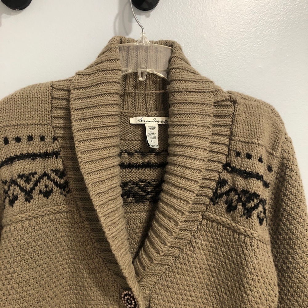 American Rag Women Cardigan One button Oatmeal 3/4 Sleeves Sweater Size XL - Picture 2 of 7